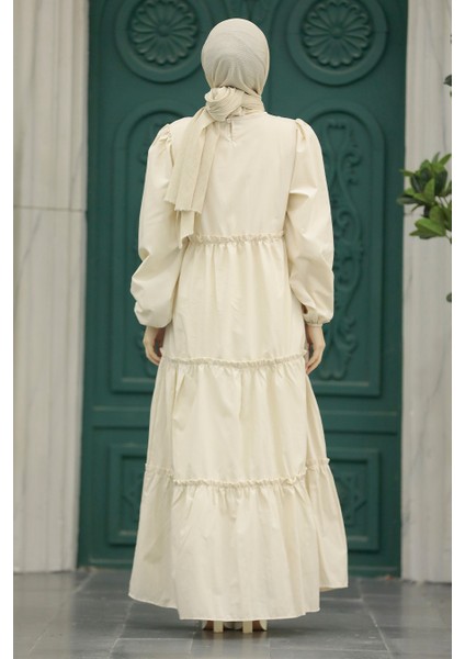 - Kat Piliseli Krem Tesettür Poplin Elbise 57342KR fırsatları