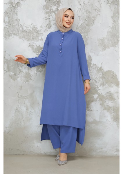 Arkası Uzun Indigo Mavisi Tesettür Ikili Takım 10102IM