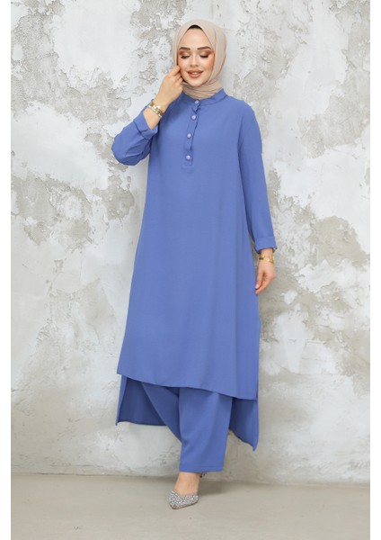 Arkası Uzun Indigo Mavisi Tesettür Ikili Takım 10102IM modelleri