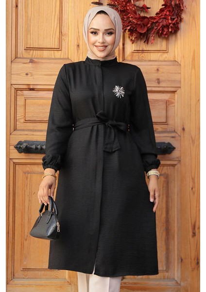 Kemerli Siyah Tesettür Tunik 646S