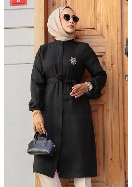 Kemerli Siyah Tesettür Tunik 646S fiyatları