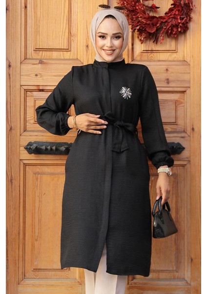 Kemerli Siyah Tesettür Tunik 646S modelleri
