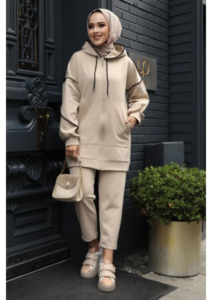 Fermuarlı Bej Tesettür Ikili Takım 12621BEJ