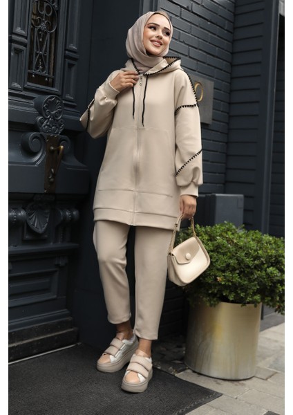 Fermuarlı Bej Tesettür Ikili Takım 12621BEJ fiyatları