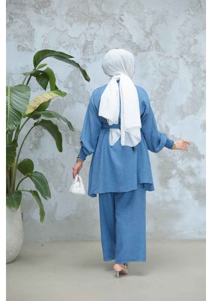 Kemerli Indigo Mavisi Tesettür Ikili Takım 44691IM fırsatları