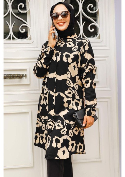 Desenli Siyah Tesettür Tunik 11685S fiyatları