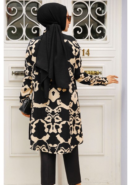 Desenli Siyah Tesettür Tunik 11685S modelleri