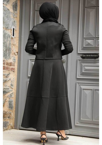 Ceketli Siyah Tesettür Etekli Ikili Takım 12371S modelleri