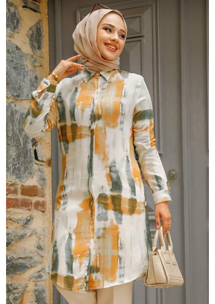 Desenli Camel Tesettür Tunik 11690C fiyatları