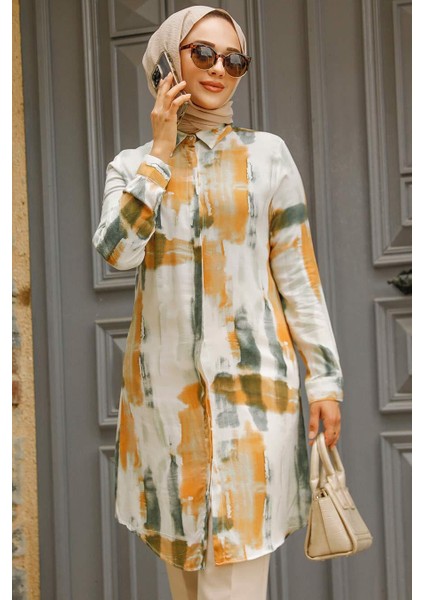 Desenli Camel Tesettür Tunik 11690C modelleri
