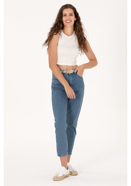 Kadın Açık Mavi Mom High Waist Fit Jean Pantolon 50297476-Dn0027