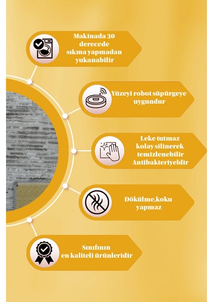 Kaymaz Tabanlı Kesme Kabartmalı Salon Koridor Mutfak HALISI5015G Gri