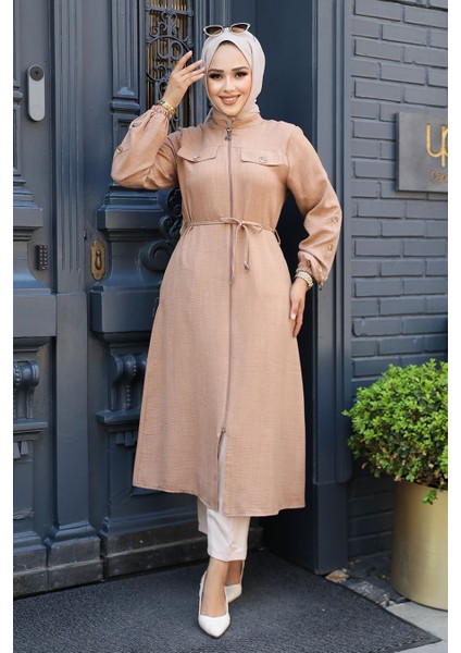 Düğmeli Camel Tesettür Tunik 645C