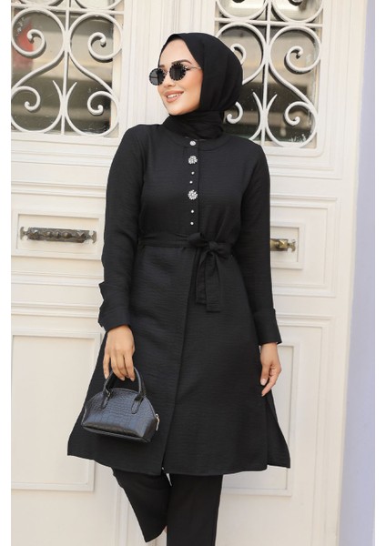 Düğmeli Siyah Tesettür Tunik 658S