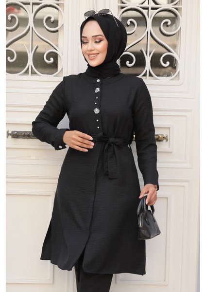 Düğmeli Siyah Tesettür Tunik 658S fiyatları