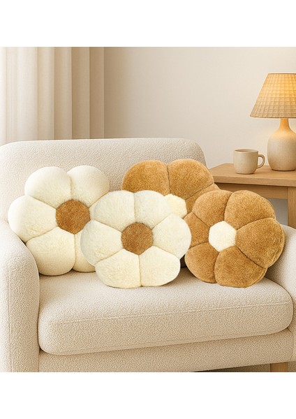 4'lü Dekoratif Papatya Şeklinde Peluş Yastık 40 cm – Yumuşak ve Konforlu Tasarım