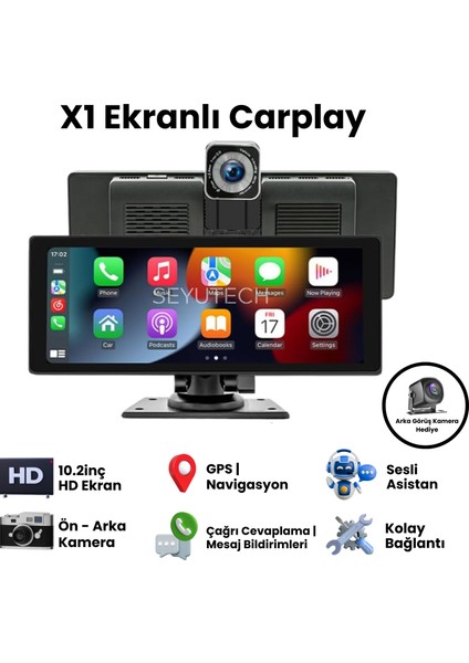 X1 Ekranlı Carplay Apple Android Uyumlu 10.2 Inç 4K Görüntü Arka/ön Görüş Kameralı Araç Ekranı