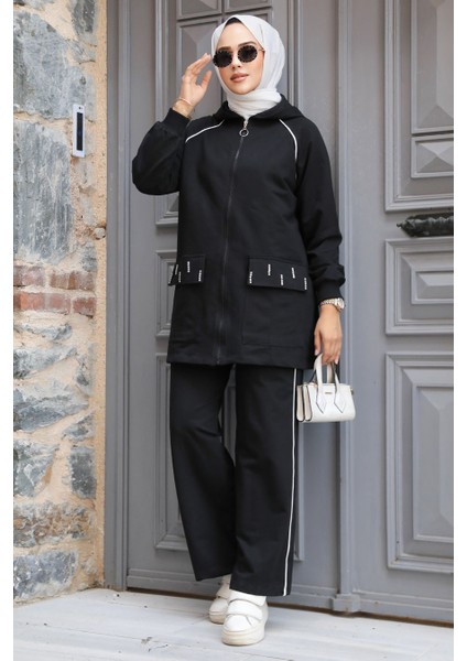 Kapşonlu Siyah Tesettür Ikili Takım 20113S fiyatları