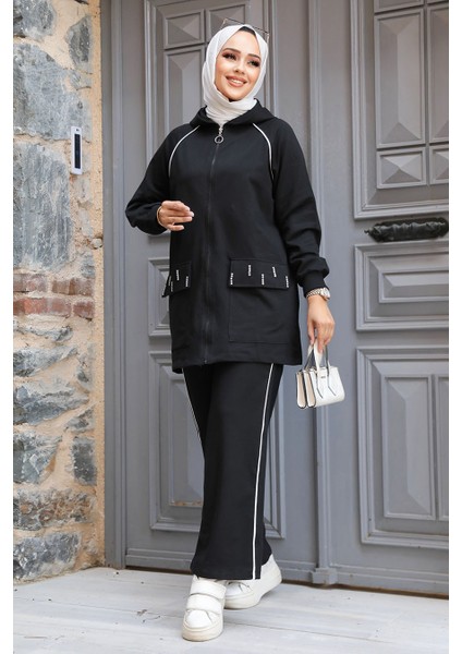 Kapşonlu Siyah Tesettür Ikili Takım 20113S modelleri