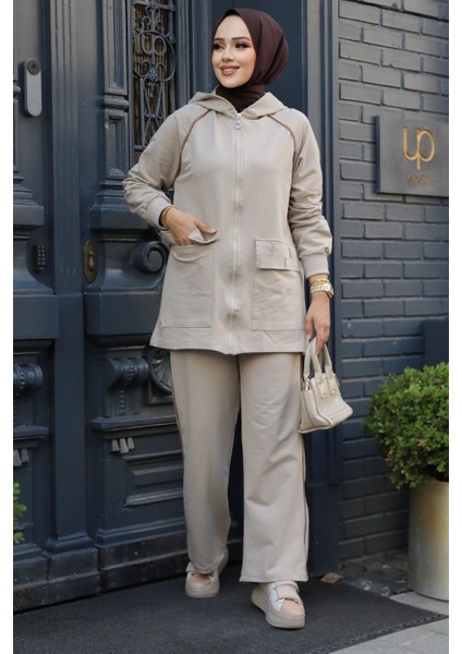 Kapşonlu Bej Tesettür Ikili Takım 20113BEJ fiyatları