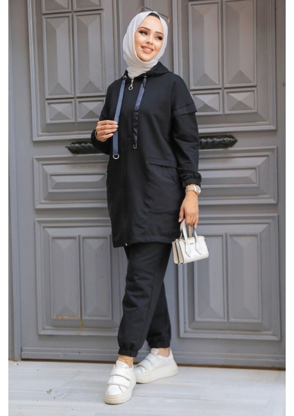 Kapşonlu Siyah Tesettür İkili Takım 20072S modelleri