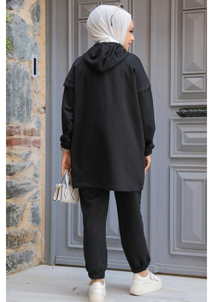 Kapşonlu Siyah Tesettür İkili Takım 20072S fırsatları