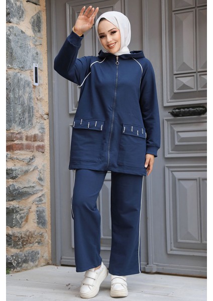 Kapşonlu Lacivert Tesettür Ikili Takım 20113L