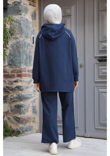 Kapşonlu Lacivert Tesettür Ikili Takım 20113L modelleri