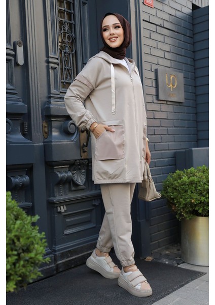 Kapşonlu Bej Tesettür Ikili Takım 20072BEJ fiyatları