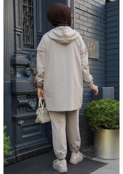 Kapşonlu Bej Tesettür Ikili Takım 20072BEJ modelleri