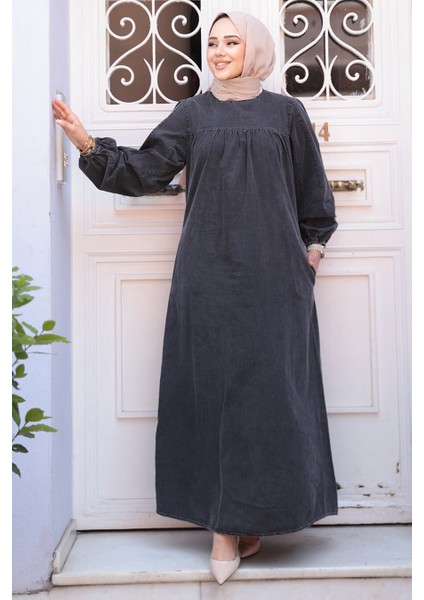 Antrasit Tesettür Kot Elbise 19148ANT modelleri