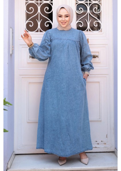 Mavi Tesettür Kot Elbise 19148M