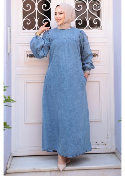 Mavi Tesettür Kot Elbise 19148M fiyatları