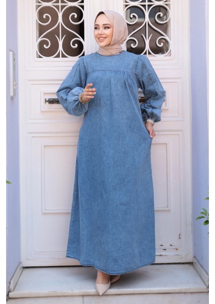 Mavi Tesettür Kot Elbise 19148M modelleri