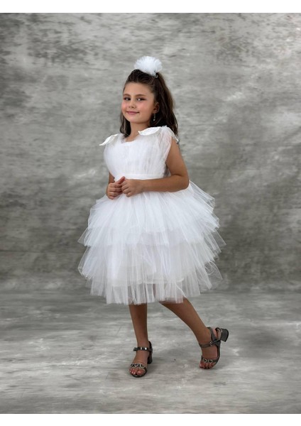 Kız Çocuk Abiye Elbise Kat Kat Tokalı Elbise