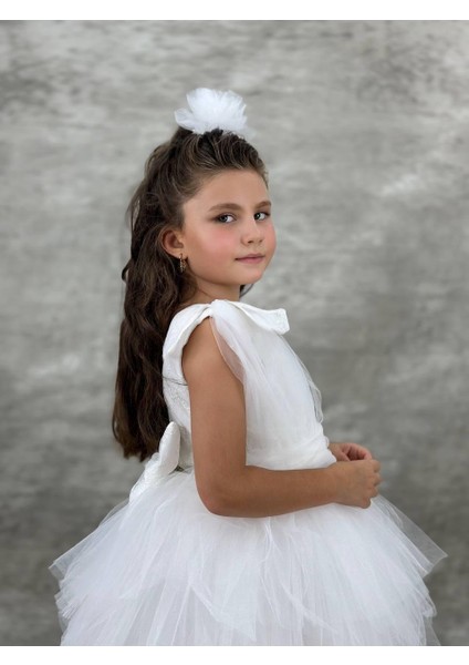 Kız Çocuk Abiye Elbise Kat Kat Tokalı Elbise modelleri