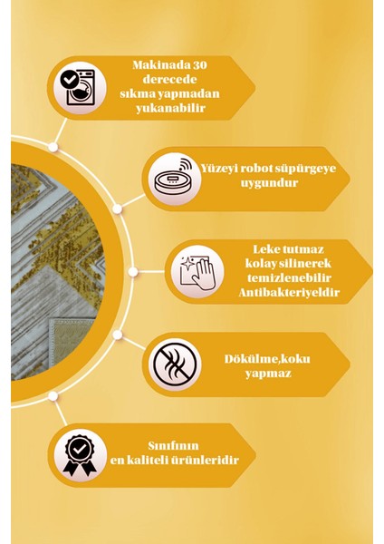 Kaymaz Tabanlı Kesme Kabartmalı Salon Koridor Mutfak HALISI5014G Gold