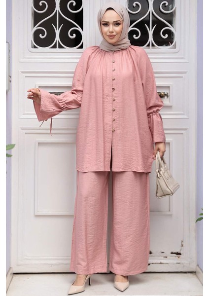 Düğmeli Somon Tesettür Ikili Takım 30451SMN