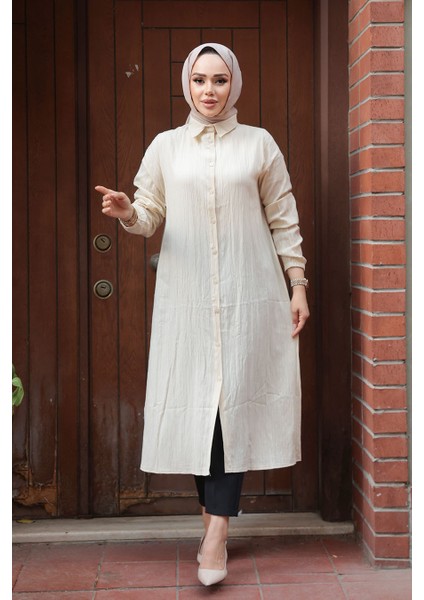 Düğmeli Bej Tesettür Tunik 70551BEJ