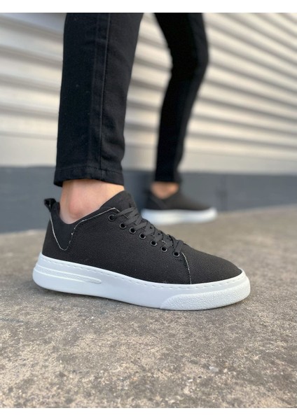 JY204 Flex Bağcıklı Keten Kumaş Erkek Günlük Sneaker Ayakkabı Kbt - Siyah