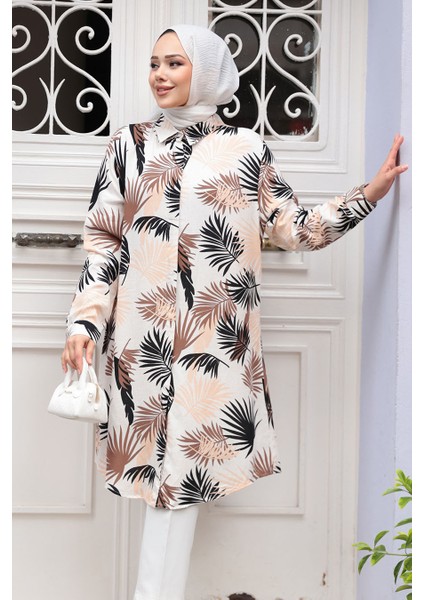 Desenli Kahverengi Tesettür Tunik 11560KH fiyatları