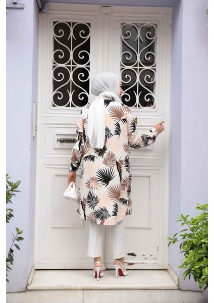 Desenli Kahverengi Tesettür Tunik 11560KH modelleri