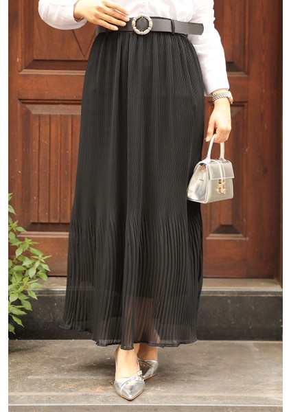 Pileli Siyah Tesettür Etek 20381S