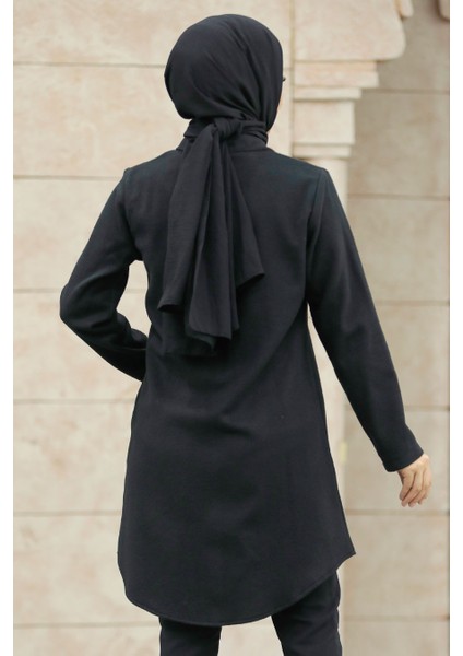 Fermuarlı Siyah Tesettür Kaşe Tunik 5944S modelleri