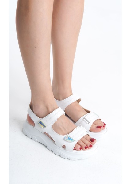 Lamıa Cırt Cırtlı Ortopedik Taban Kadın Sandalet Cbt - Beyaz