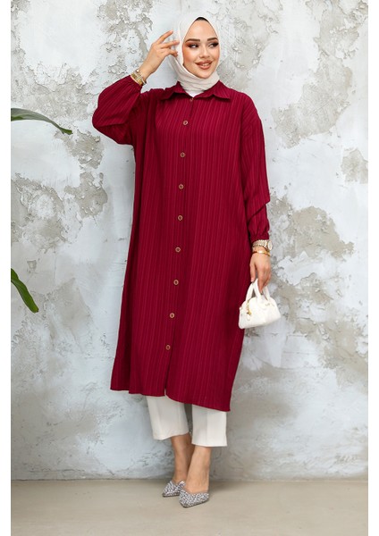 Düğmeli Vişne Tesettür Tunik 45071VSN