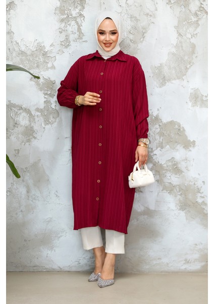 Düğmeli Vişne Tesettür Tunik 45071VSN fiyatları