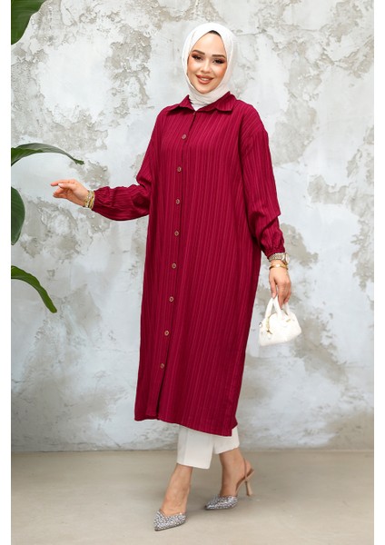 Düğmeli Vişne Tesettür Tunik 45071VSN modelleri