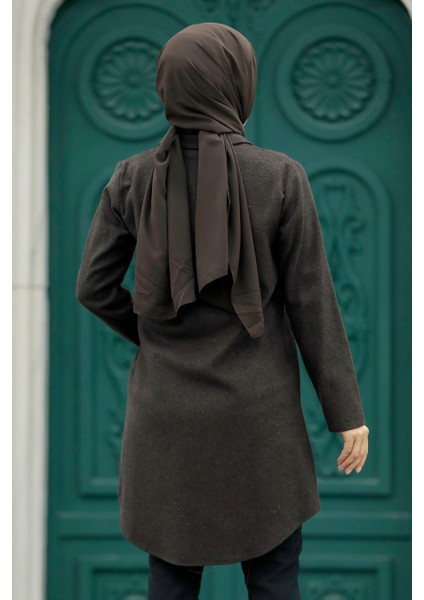 Fermuarlı Koyu Kahverengi Tesettür Kaşe Tunik 5944KKH fırsatları