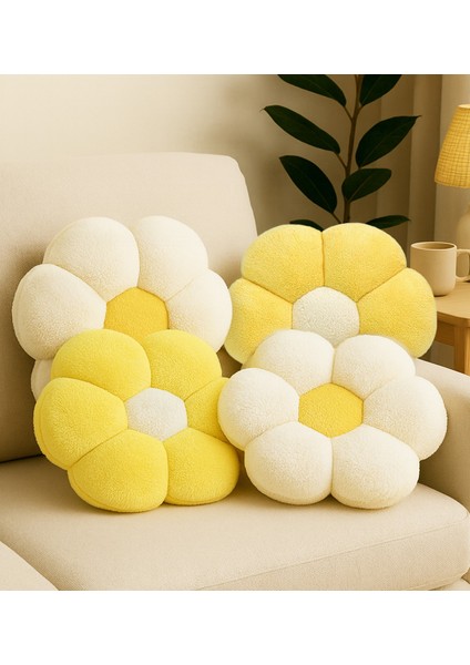 4'lü Dekoratif Papatya Şeklinde Peluş Yastık 40 cm – Yumuşak ve Konforlu Tasarım